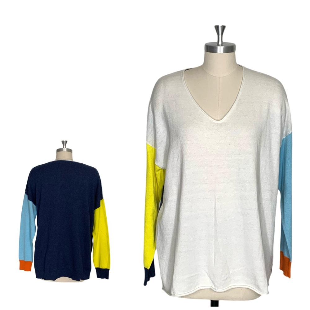 Colorblock Women's Sweater - White, Blue, Yellow, Orange